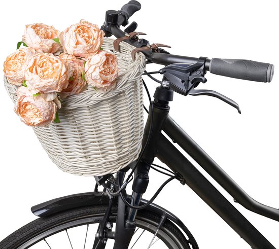 Creative Home Rieten fietsmand | 36 x 29 x 23 cm (+/- 2cm) Lichtgewicht | Wit | Gevlochten handgeweven met riemen | Gemakkelijk te monteren voorste stuurfiets | Winkelmand van Creative
