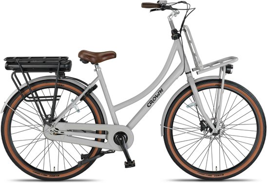 Crown Barcelona - Elektrische transportfiets - Elektrische damesfiets - Achterwielmotor - Hydraulische schijfremmen - 28 inch - 50 cm - French Grey