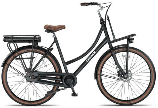 Crown Barcelona - Elektrische transportfiets - Elektrische damesfiets - Achterwielmotor - Hydraulische schijfremmen - 28 inch - 50 cm - Mat Zwart