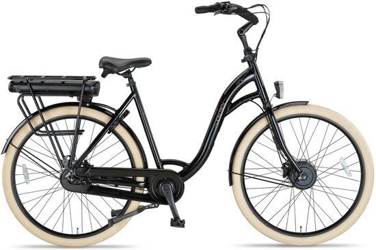 Crown Florence - Elektrische moederfiets - Elektrische damesfiets - Voorwielmotor - Hydraulische schijfremmen - 7 Versnellingen - 28 inch - 55 cm - Shiny Black