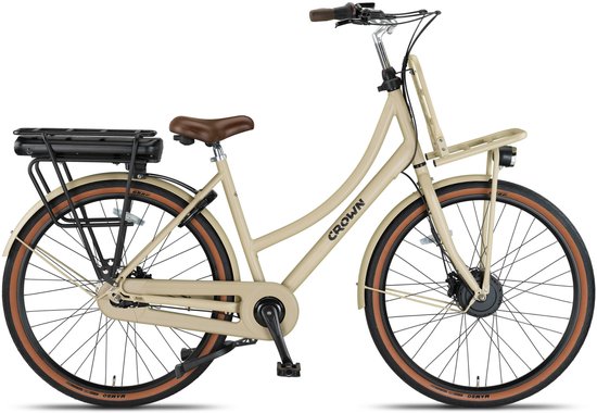 Crown Las Vegas - Elektrische transportfiets - Elektrische damesfiets - Voorwielmotor - Hydraulische schijfremmen - 7 Versnellingen - 28 inch - 50 cm - Mocca Bruin
