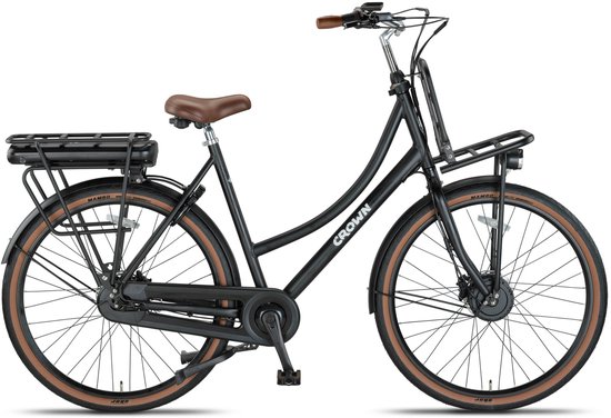 Crown Las Vegas - Elektrische transportfiets - Elektrische damesfiets - Voorwielmotor - Hydraulische schijfremmen - 7 Versnellingen - 28 inch - 57 cm - Mat Zwart
