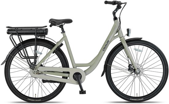 Crown Los Angeles - Elektrische stadsfiets - Elektrische damesfiets - Achterwielmotor - Hydraulische schijfremmen - 28 inch - 52 cm - French Gray