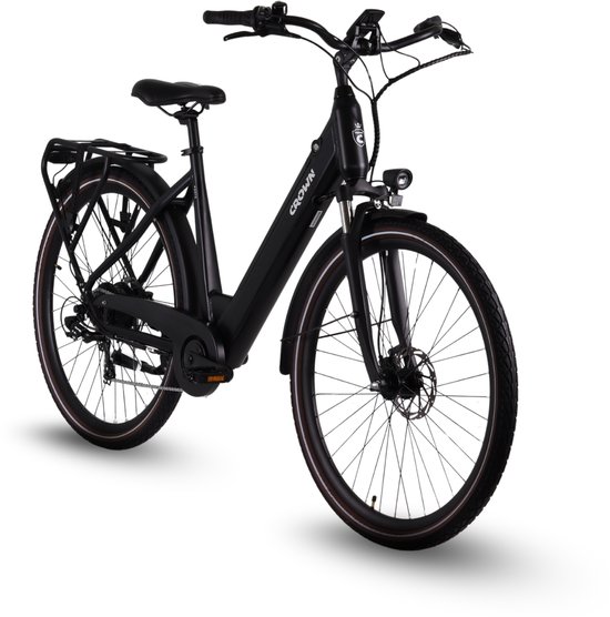 Crown Porto - Elektrische Damesfiets - 28 inch - 7 versnellingen - Elektrische stadsfiets - Hydraulische schijfremmen - Mat zwart van Merkloos