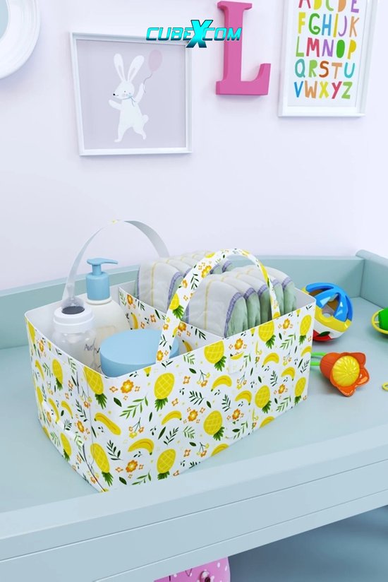 CUBEXCOM® Luiertas, Vilt Luiertassen, baby tas, luiertas verzorgingstas, Draagbare Organiser met Handige Vakken, luier etui, baby luiertas, Luier Organizer, 35x20x15 cm, ananas patroon van CUBE