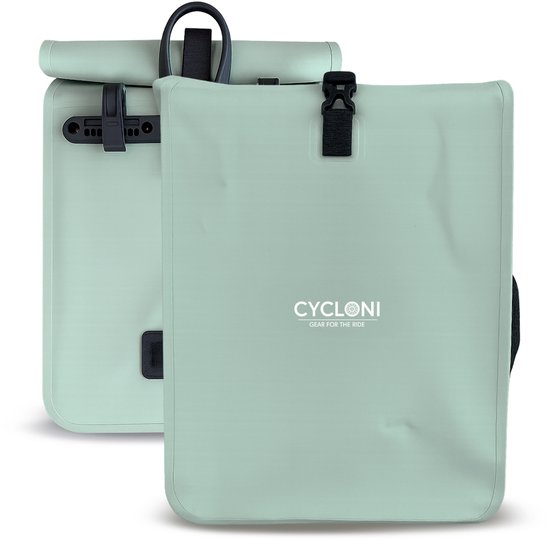 Cycloni CORE 28L Enkele Fietstas - 100% Waterdicht Fietszak - Pakaftas Enkel met Schouderband - Afneembaar en Bevestigen met Haken - Mint Groen van Cycloni