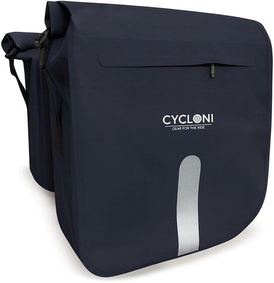 Cycloni Flow Dubbele Fietstas 48L - Waterdichte Rolltop Fietstassen voor E-bike & Stadsfiets - Stevig & Lichtgewicht - Zwart van Cycloni
