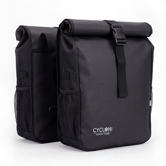 Cycloni GLIDE 48L Dubbele Fietstas - 100% Waterdicht Fietszakken - Moderne Design voor Electrische Fiets - Voor Dames en Heren - Zwart