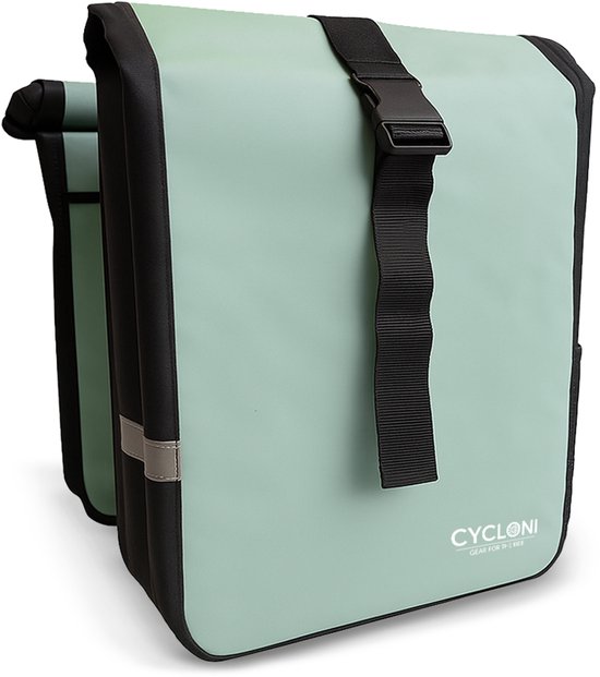 Cycloni Glide Dubbele Fietstas 48L – Waterdicht & Stevig – Rolltop Design voor E-bike en Stadsfiets – Mint Groen van Merkloos