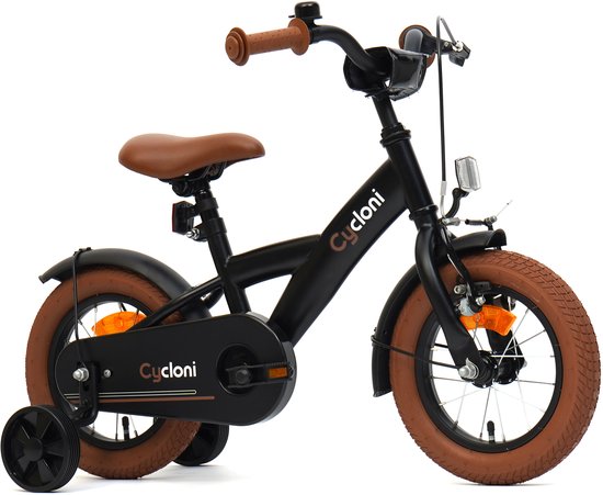 Cycloni Kinderfiets 12 inch Jongensfiets - Zwart - Met Zijwieltjes - Kinderfiets 2, 3 & 4 jaar van Merkloos