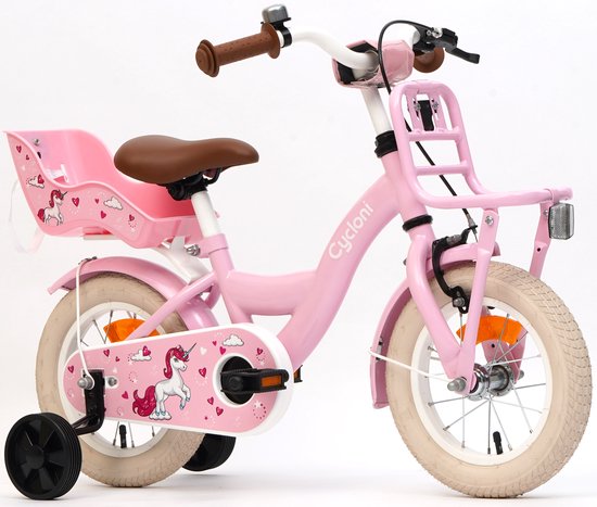Cycloni Kinderfiets 12 inch Meisjesfiets - Roze met Zitje - Inclusief Zijwieltjes - Voor 2, 3 & 4 jaar van Merkloos