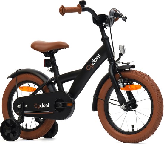 Cycloni Kinderfiets 14 inch Jongensfiets - Zwart - Met Zijwieltjes - Kinderfiets 3, 4 & 5 jaar van Cycloni