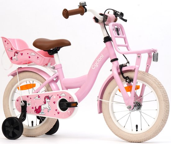Cycloni Kinderfiets 14 Inch Meisjesfiets - Roze Fiets voor Kind met Zitje en Zijwieltjes - Meisjes Kleuterfiets voor Kinderen van 3, 4 & 5 Jaar van Cycloni