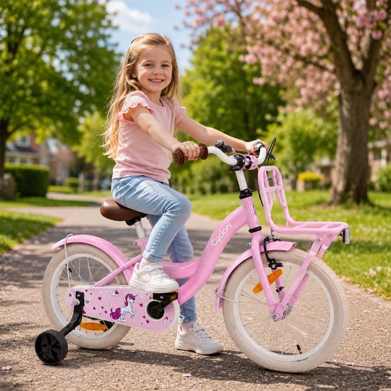 Cycloni Kinderfiets 14 inch Meisjesfiets - Roze - Inclusief Zijwieltjes - Voor 3, 4 & 5 jaar van Cycloni