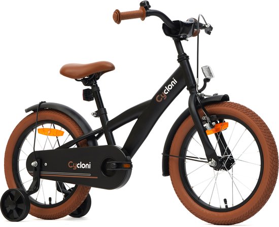 Cycloni Kinderfiets 16 inch Jongensfiets - Zwart - Met Zijwieltjes - Kinderfiets 4, 5 & 6 jaar van Merkloos