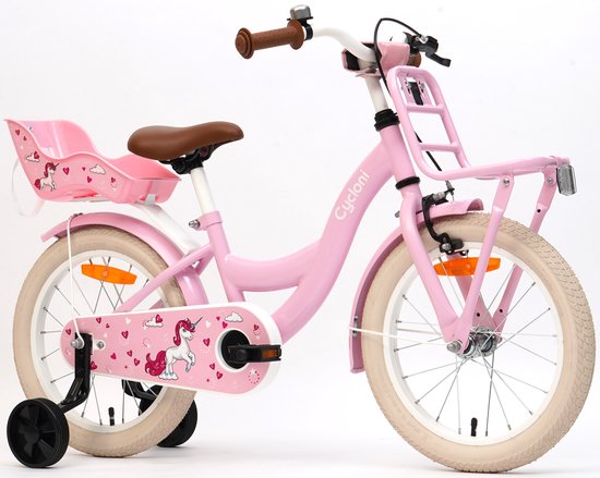 Cycloni Kinderfiets 16 inch Meisjesfiets - Roze met Zitje - Inclusief Zijwieltjes - Voor 4, 5 & 6 jaar van Merkloos