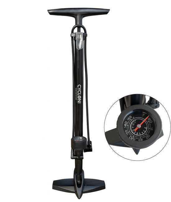 Cycloni Profi Vloerpomp – Fietspomp met Manometer – Auto- en Hollands Ventiel – Tot 11 Bar – Betrouwbare Fietspomp voor MTB, Racefiets en Stadsfiets