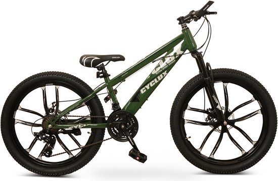 Cyclux 24 Inch Mountainbike – 21-speed Shimano – Schijfremmen – Army Green van Merkloos