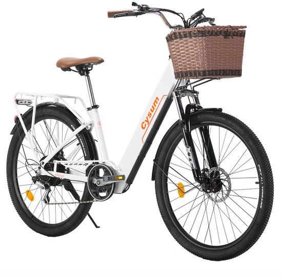 Cysum Cityrun 26" Elektrische Stadsfiets - 250W 40Nm - 36V 10Ah - 60–80 km Actieradius - Shimano 7 Versnellingen - Lage Instap - Mechanische Schijfremmen - LCD-display