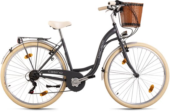 Dacapo Fiets DaCapo damesfiets 28'' Casino 6 versnellingen RH 48 cm met mand antraciet - 48 cm van Merkloos