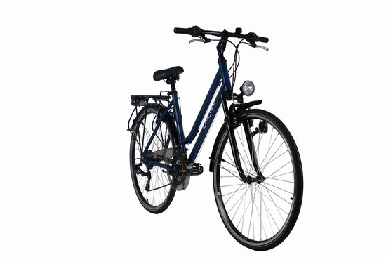DaCapo trekkingfiets dames 28'' Metropolis donkerblauw met plat stuur, 21 versnellingen, stuurhoogte 48 cm