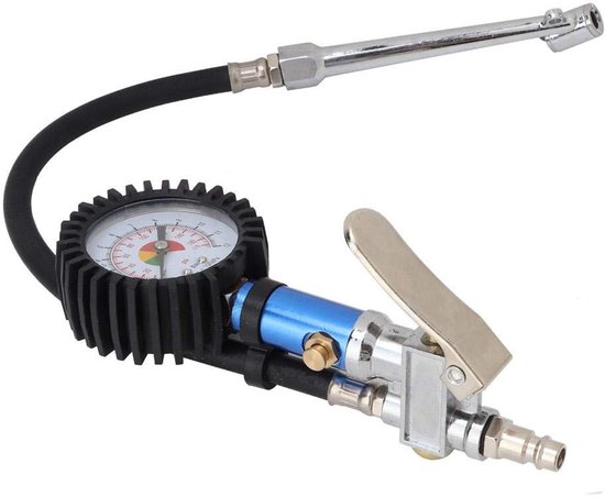 Dailygoods- Bandenspanningsmeter 12 Bar - Bandenpomp Auto - Bandenspanningsmeter voor Auto - 55mm Dial - Koperkop - Automatische Klem
