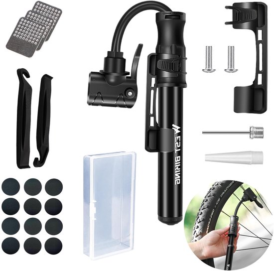 Dailygoods- Fietspompset 24-delig - Bandenpomp met drukmeter