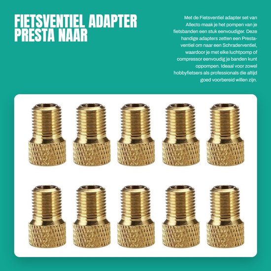 Dailygoods - Fietsventiel adapter - Presta naar Schraderventiel - Set van 10 - Duurzaam en gebruiksvriendelijk - Fietsaccessoire - Geschikt voor alle...