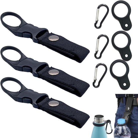 Dailygoods- Flessenhouder set van 6 - Siliconen/ABS - Waterfles drager - Karabijnhaak/clip - Duurzaam - Compact ontwerp - Flesdrager