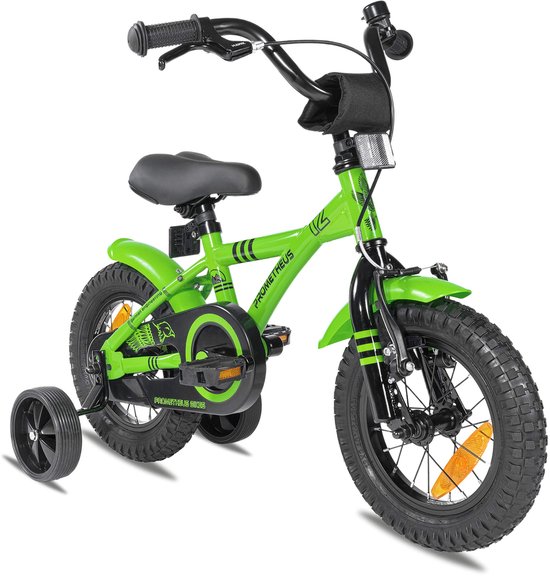 Dailygoods - Kinderfiets 12 inch met zijwieltjes - Groene BMX voor jongens en meisjes