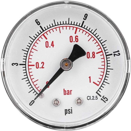 Dailygoods- Manometer 50mm - Drukmeter voor lucht/water/olie/gas - 1/4 BSPT - 0-15 psi/0-1 bar - Axiale manometer