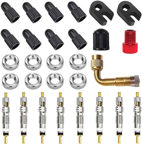 Dailygoods - Sclaverand Presta Franse ventielen vervangingsset - Fietsventieladapter - 29 stuks - Geschikt voor reparatie - Ventielverwijderaar - Hand...