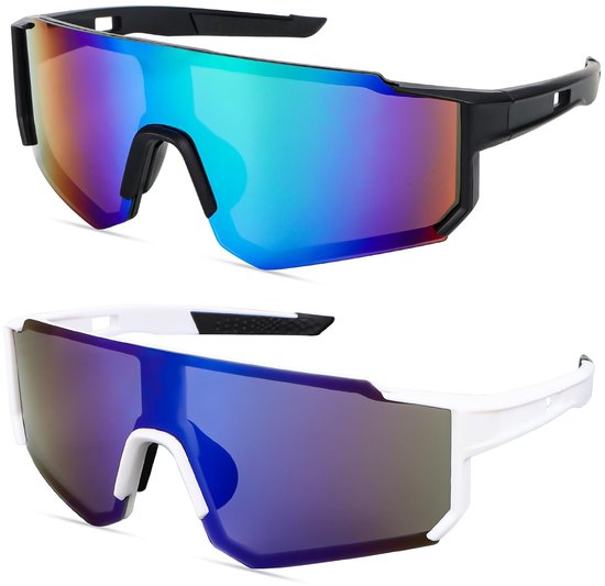 Dailygoods- Sportzonnebril Gepolariseerd - Fietsbril Dames/Heren - UV400 Bescherming - Winddicht - Veiligheidsbril - 2 Stuks - Hoogwaardig PC-Materiaal