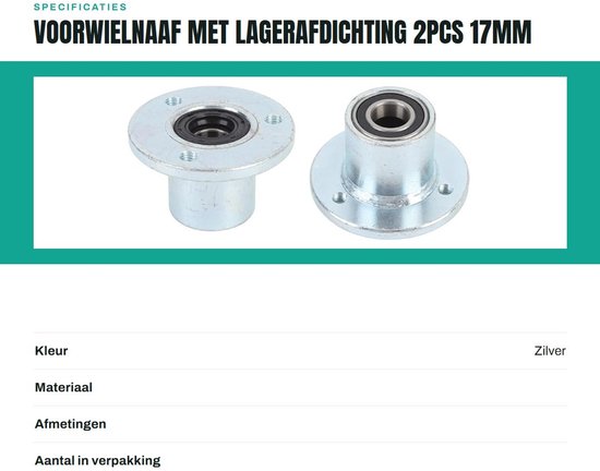 Dailygoods- Wielnaaf 17mm - Voor Go Kart/ATV/UTV/Quad - Inclusief Lagerafdichting - Verbeterde Stabiliteit - Eenvoudige Installatie - Geschikt voor Voorwiel - Wielhub