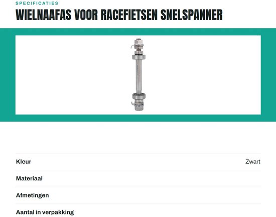 Dailygoods- Wielnaafas Hoge Sterkte - Metalen Snelspanner - 6000 Lager - Eenvoudige Installatie - Lichtgewicht Ontwerp - 14/18 Cm Lengte - Fietsas