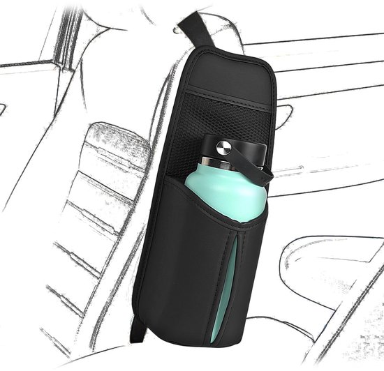Dailygoody - Autostoelhouder - Waterfleshouder - Opbergtas voor grote flessen - Zwart - Geschikt voor Owala flessen - Ideaal voor onderweg