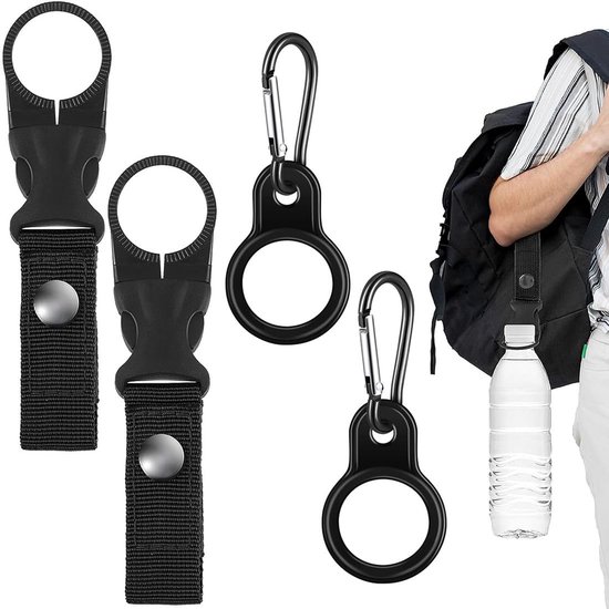 Dailygoody - Clip voor waterfles - Flessenhouder - Voor buitenactiviteiten - Zwart - Karabijnhaak - Voor camping en wandelen - 4 stuks