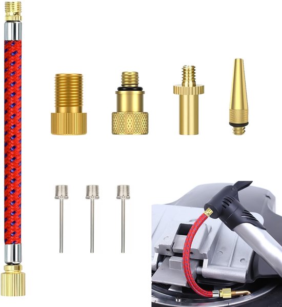 Dailygoody - Fietspomp Aansluitset - Universele Ventieladapters - Inclusief Ballonnaald en Verlengstuk - Geel - Voor Presta en Schrader - Geschikt voo