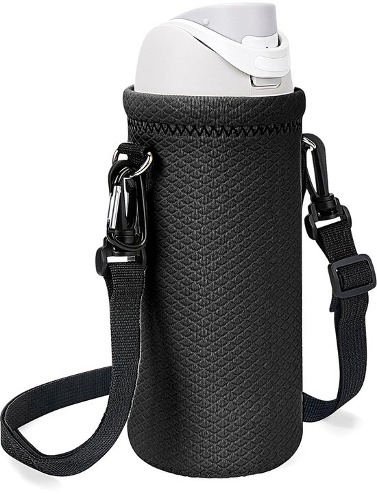 Dailygoody - Neopreen waterfles draagtas - Isolerende bidonhouder - Verstelbare riem - Zwart - Geschikt voor Owala FreeSip - Perfect voor onderweg