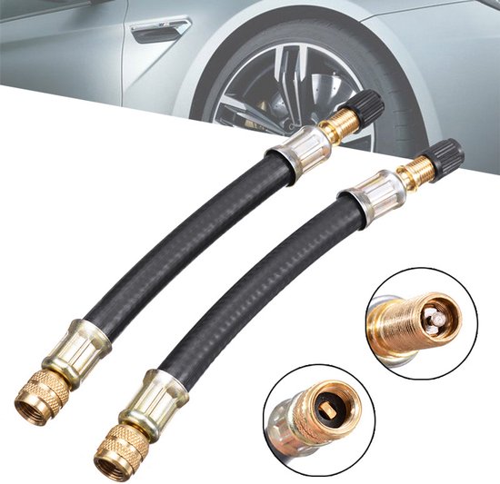 Daity Set van 2 - Verlengstukken voor autoventielen - 21 cm lange flexibele verlengstukken voor autoventielen - universele verlengstukken voor auto- en bandenventielen - geschikt voor auto's - vrachtwagens - campers - enz.