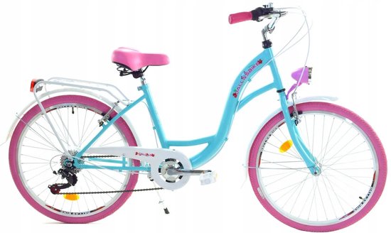 Dallas Bike - Meisjesfiets - 24 inch - 6 versnellingen - blauw, roze van Volare