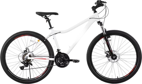 Dames mountainbike 51–69 cm – Voor recreatief en sportief gebruik op terrein – Met 21 versnellingen, vergrendelbare verende vork en dubbele schijfremmen – Wit aluminium frame