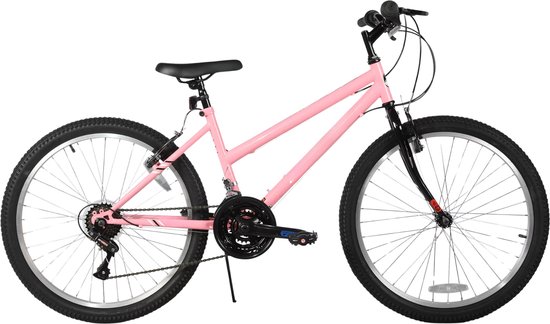 Dames mountainbike 61–66 cm – Voor volwassenen voor woon- en sportief gebruik op trail en weg – Met 18 versnellingen en hardtail ontwerp – Roze aluminium frame
