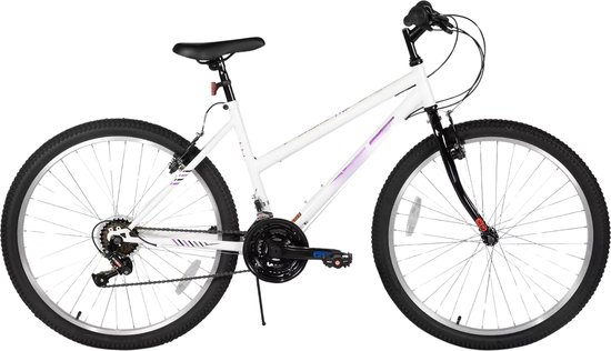 Dames mountainbike 61–66 cm – Voor volwassenen voor woon- en sportief gebruik op trail en weg – Met 18 versnellingen en hardtail ontwerp – Wit aluminium frame
