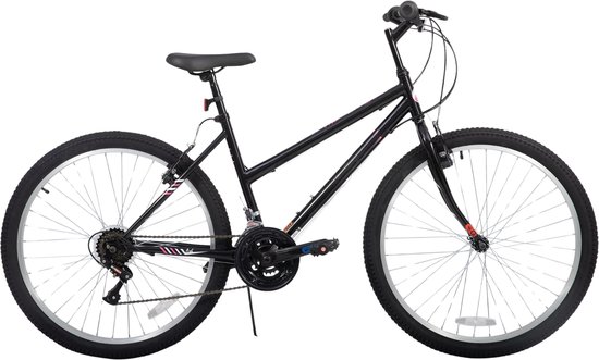 Dames mountainbike 61–66 cm – Voor volwassenen voor woon- en sportief gebruik op trail en weg – Met 18 versnellingen en hardtail ontwerp – Zwart aluminium frame
