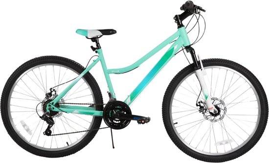Dames mountainbike – Voor recreatief gebruik / MTB-liefhebbers – 18 versnellingen, voorvorkvering, dubbele mechanische schijfremmen – Aluminium, groen, 66 cm van Merkloos