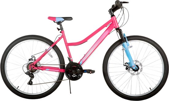 Dames mountainbike – Voor recreatief gebruik / MTB-liefhebbers – 18 versnellingen, voorvorkvering, dubbele mechanische schijfremmen – Aluminium, roze, 66 cm van Merkloos