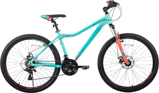 Dames mountainbike – Voor volwassenen – 21 versnellingen, vergrendelbare verende vork, dubbele schijfremmen, aluminium frame – Groen, 51/66/69 cm van Merkloos