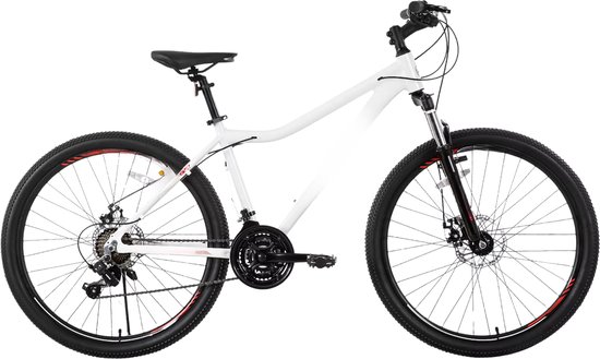 Dames mountainbike – Voor volwassenen – 21 versnellingen, vergrendelbare verende vork, dubbele schijfremmen, aluminium frame – Wit, 51/66/69 cm van Merkloos
