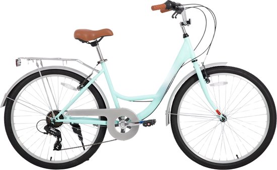 Dames strandcruiserfiets – Voor volwassenen – 7-speed, step-through frame, bagagedrager – Groen, 66 cm